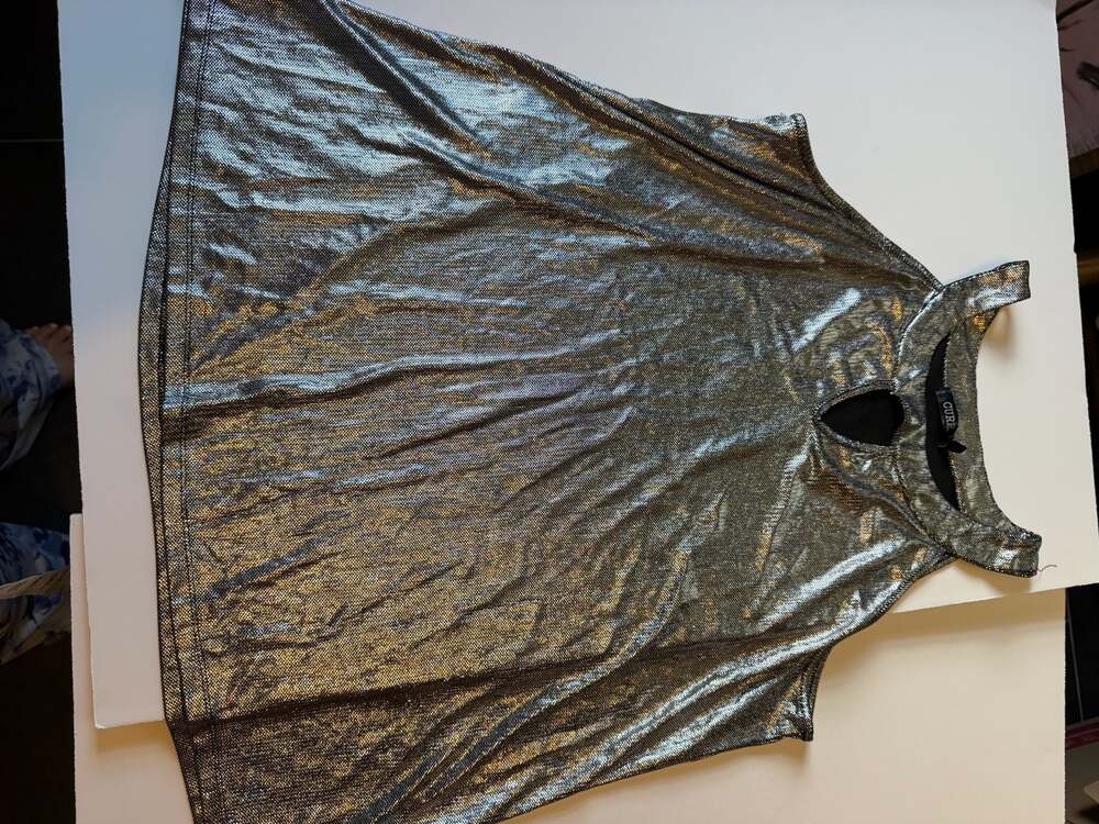 Cure Metallic Silver Halter Keyhole Tank Top XL